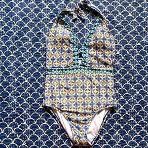 Blue Tile Print One Piece Swimsuit